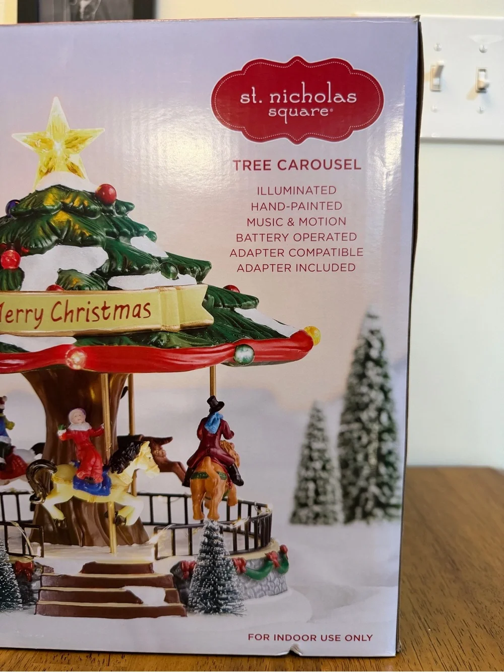St Nicholas Square Tree Carousel Christmas Village Music Motion 2022